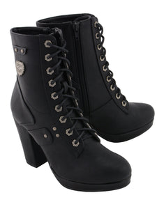 Milwaukee Performance MBL9418 Women's Black Lace-Up Platform Boots with Studded Accents