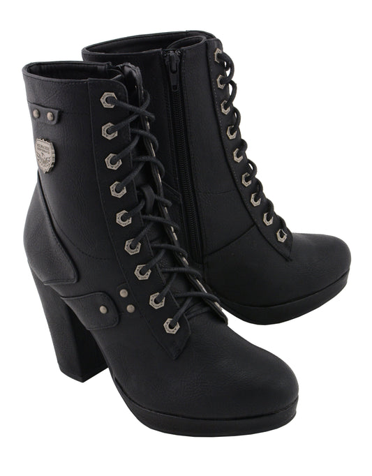 Milwaukee Performance MBL9418 Women's Black Lace-Up Platform Boots with Studded Accents