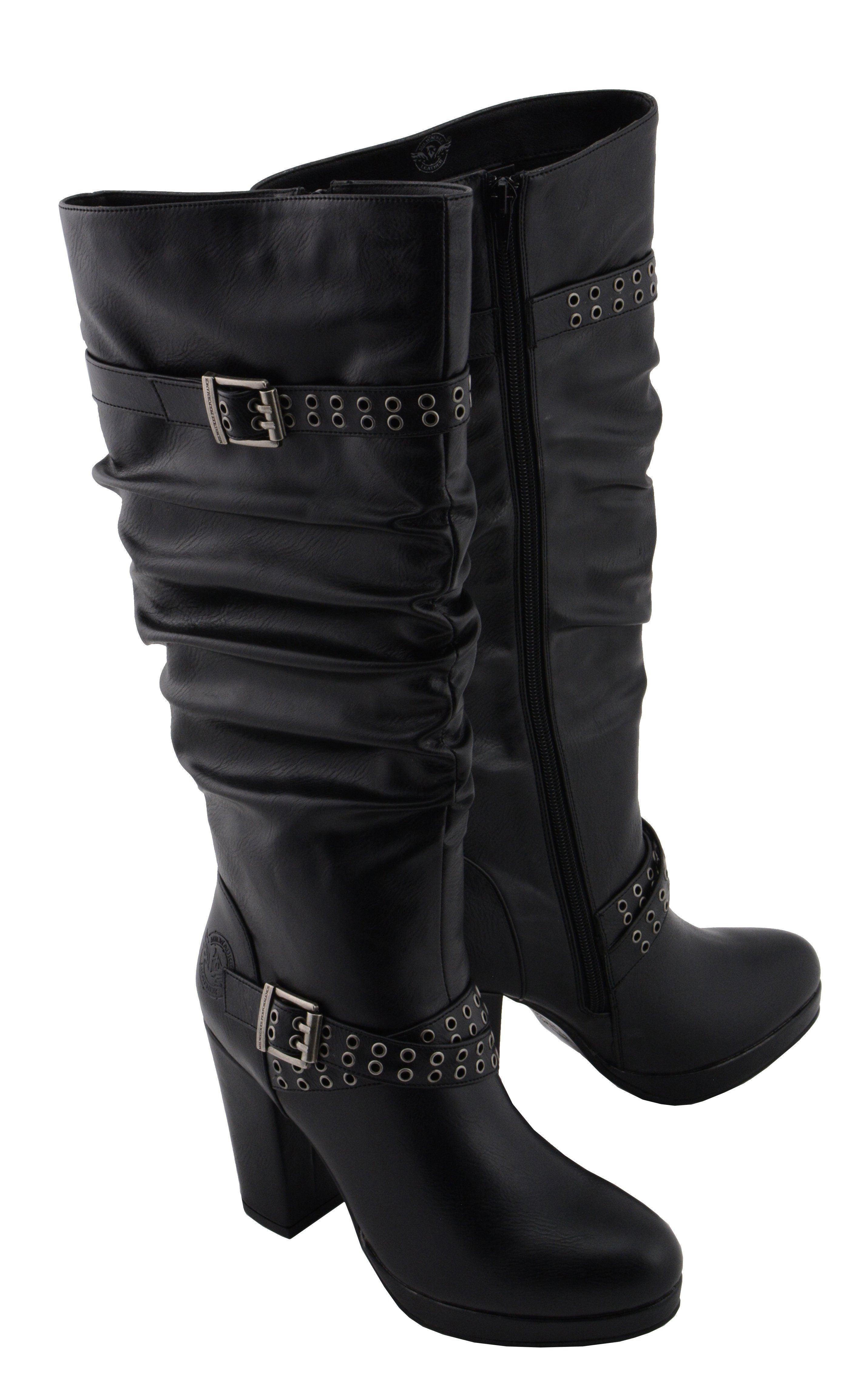 Milwaukee Performance MBL9419 Women's Tall Black Platform Boots with Slouch Shaft