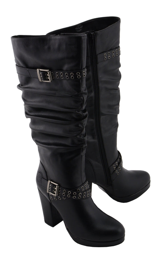 Milwaukee Performance MBL9419 Women's Tall Black Platform Boots with Slouch Shaft