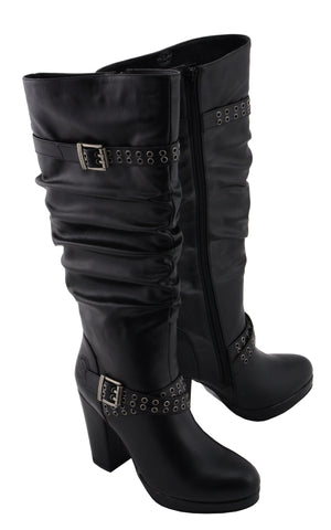 Milwaukee Performance MBL9419 Women's Tall Black Platform Boots with Slouch Shaft