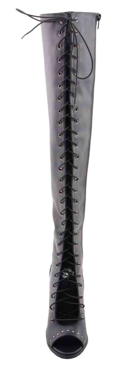 Milwaukee Performance MBL9421 Women's Black Lace-Up Knee High Boots with Open Toe
