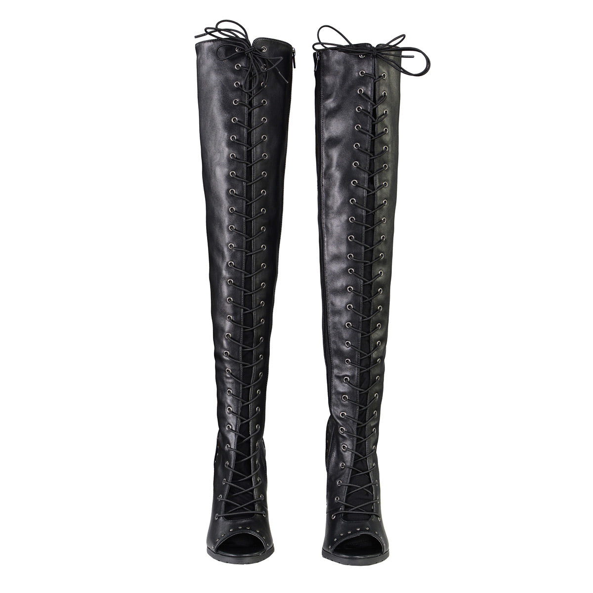 Milwaukee Performance MBL9421 Women's Black Lace-Up Knee-High Boots with Open Toe