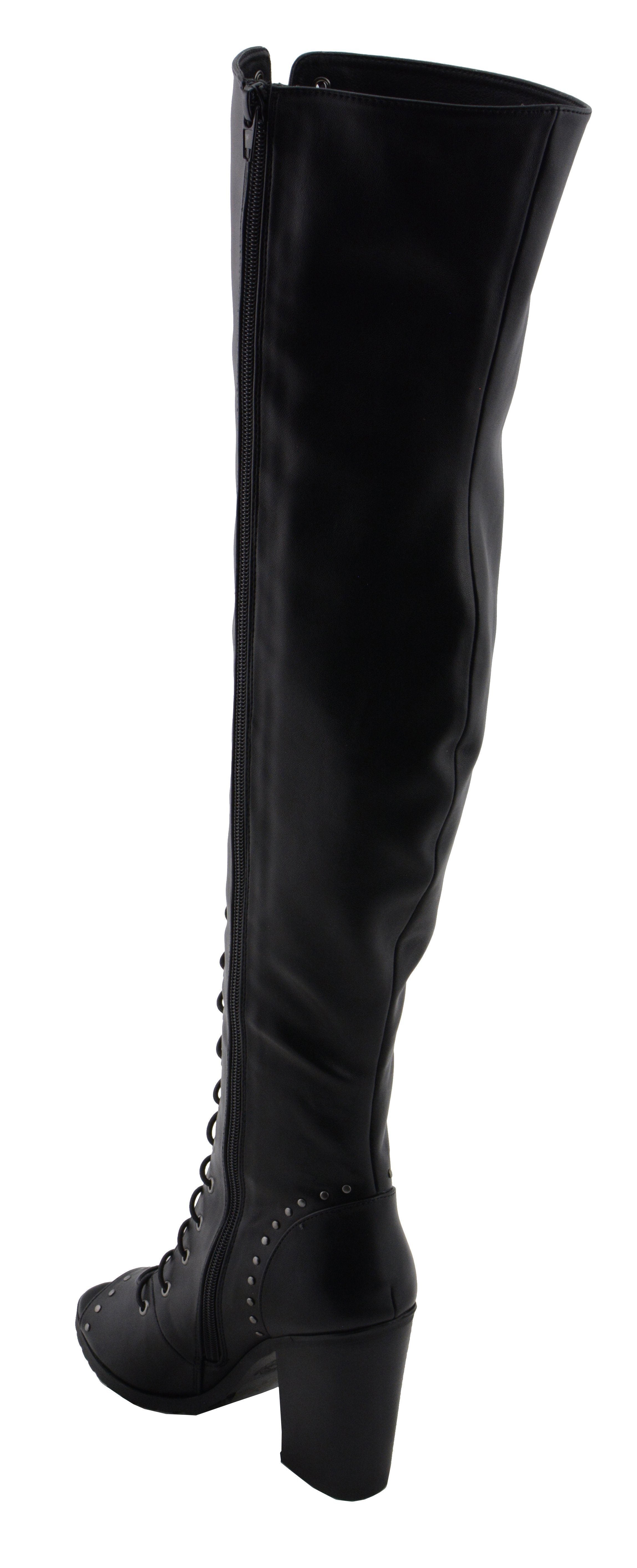 Milwaukee Performance MBL9421 Women's Black Lace-Up Knee High Boots with Open Toe