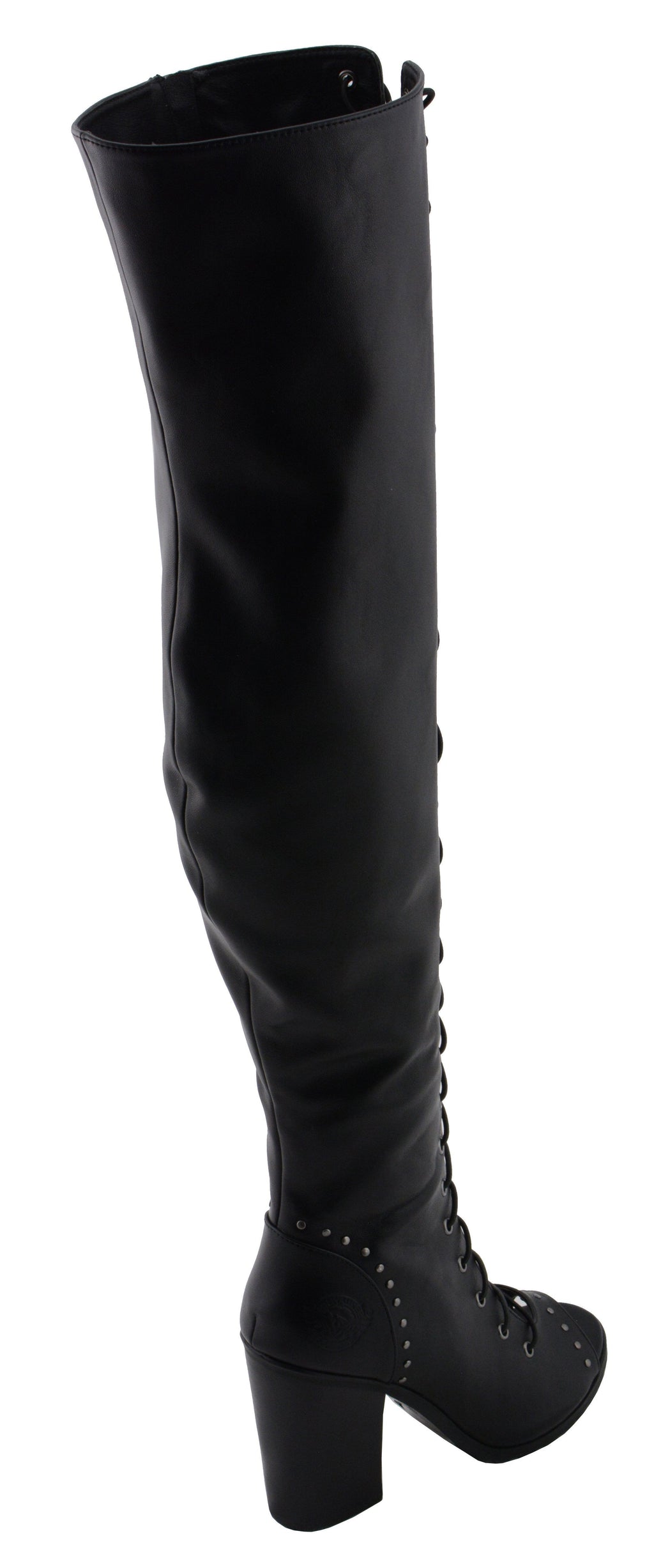 Milwaukee Performance MBL9421 Women's Black Lace-Up Knee High Boots with Open Toe