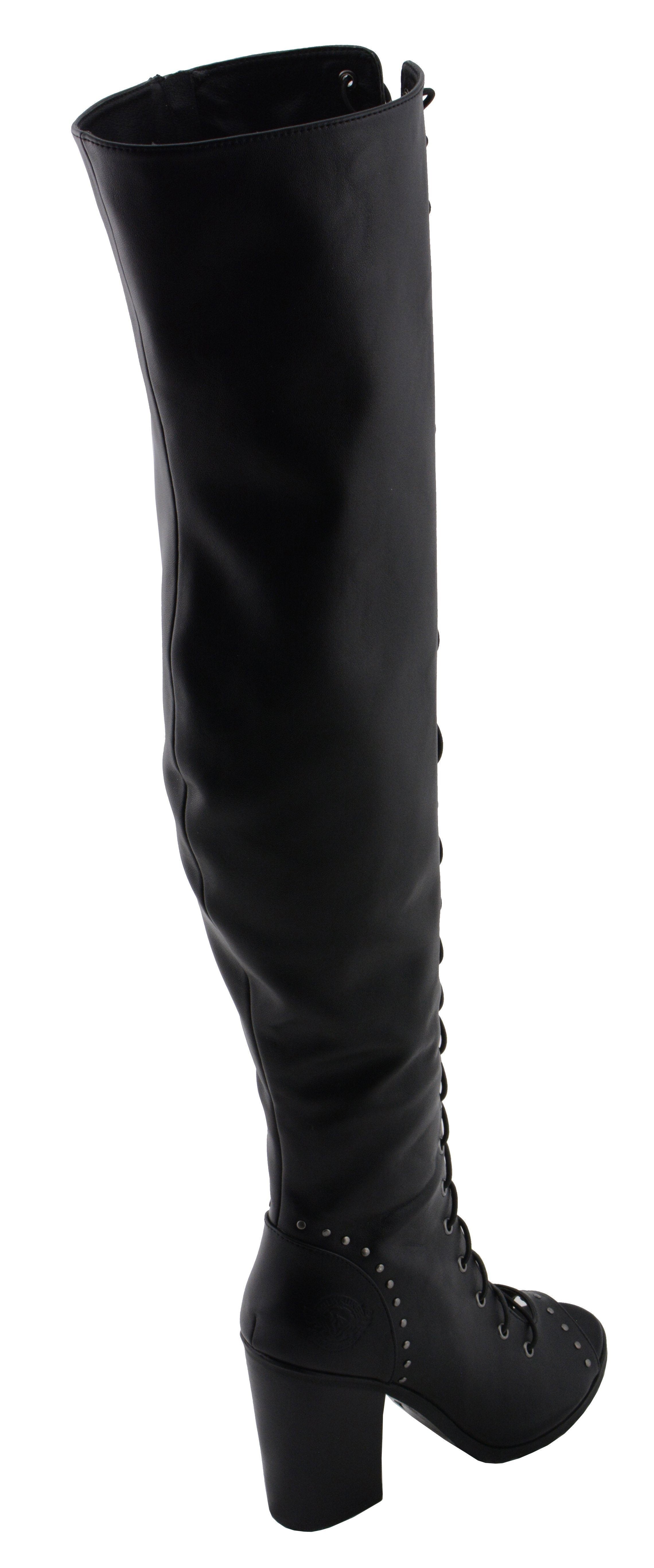 Milwaukee Performance MBL9421 Women's Black Lace-Up Knee High Boots with Open Toe
