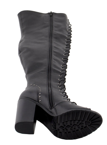 Milwaukee Performance MBL9421 Women's Black Lace-Up Knee High Boots with Open Toe