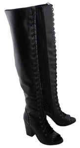 Milwaukee Performance MBL9421 Women's Black Lace-Up Knee High Boots with Open Toe