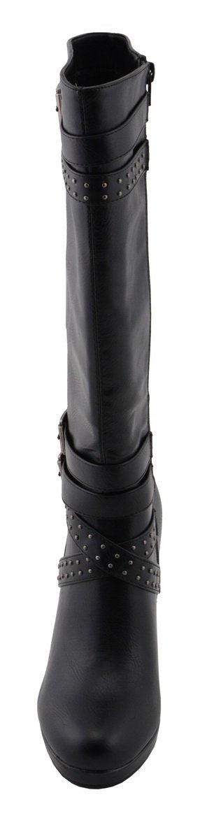 Milwaukee Performance MBL9422 Women's Tall Black Studded Strap Boots with Platform Heel