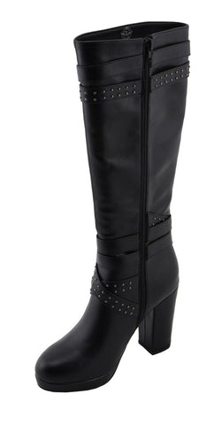 Milwaukee Performance MBL9422 Women's Tall Black Studded Strap Boots with Platform Heel