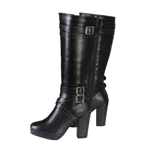 Milwaukee Leather MBL9422 Women's Tall Black Studded Strap Boots with Platform Heel
