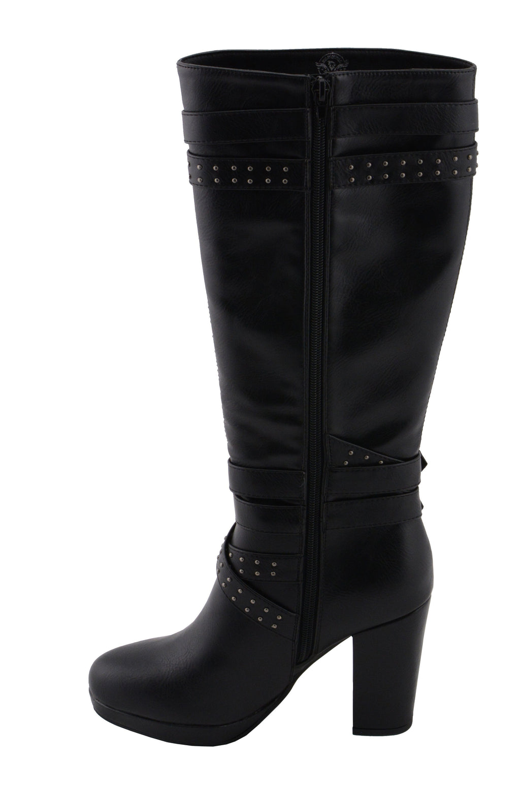 Milwaukee Performance MBL9422 Women's Tall Black Studded Strap Boots with Platform Heel