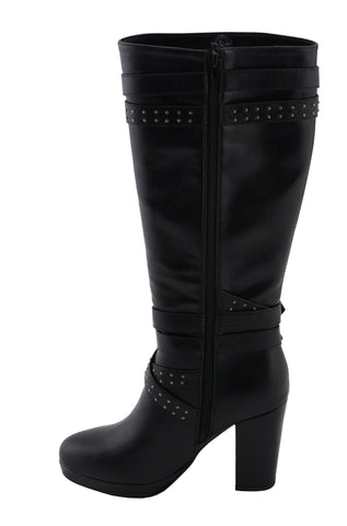 Milwaukee Performance MBL9422 Women's Tall Black Studded Strap Boots with Platform Heel