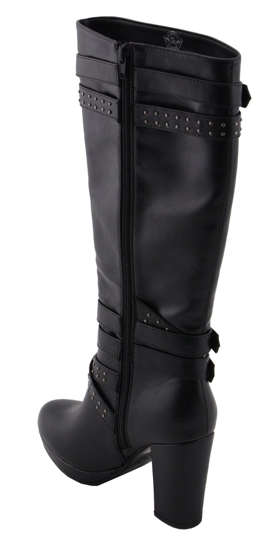 Milwaukee Performance MBL9422 Women's Tall Black Studded Strap Boots with Platform Heel