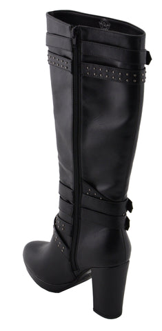 Milwaukee Performance MBL9422 Women's Tall Black Studded Strap Boots with Platform Heel