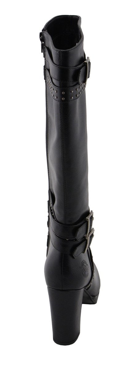 Milwaukee Performance MBL9422 Women's Tall Black Studded Strap Boots with Platform Heel