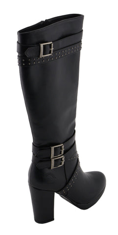 Milwaukee Performance MBL9422 Women's Tall Black Studded Strap Boots with Platform Heel