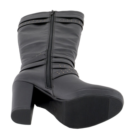 Milwaukee Performance MBL9422 Women's Tall Black Studded Strap Boots with Platform Heel