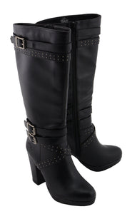 Milwaukee Performance MBL9422 Women's Tall Black Studded Strap Boots with Platform Heel