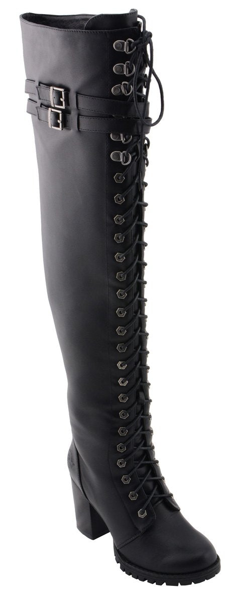Milwaukee Performance MBL9424 Women's Black Above the Knee Boots with Lace-Up Closure