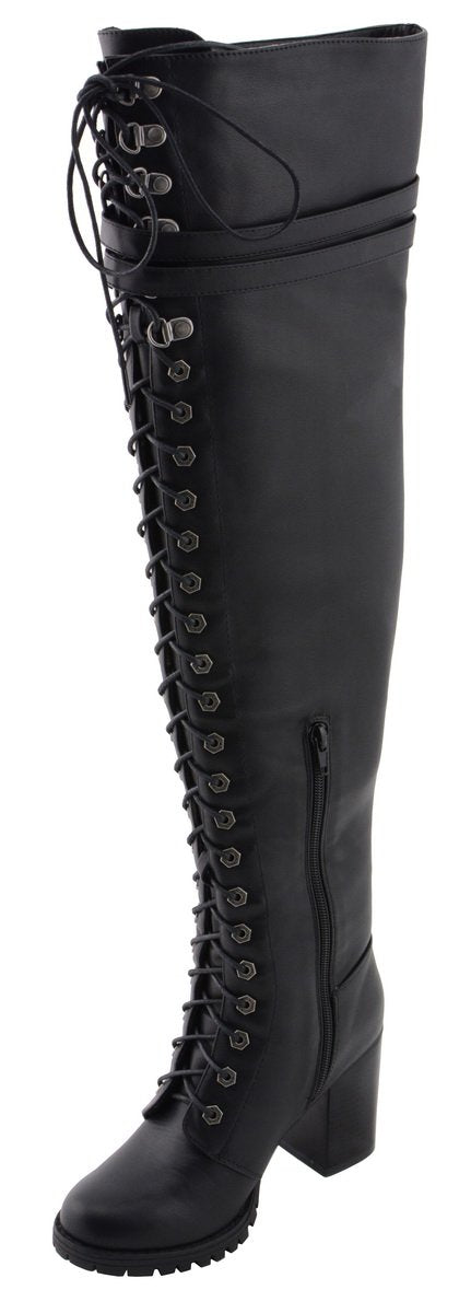 Milwaukee Performance MBL9424 Women's Black Above the Knee Boots with Lace-Up Closure
