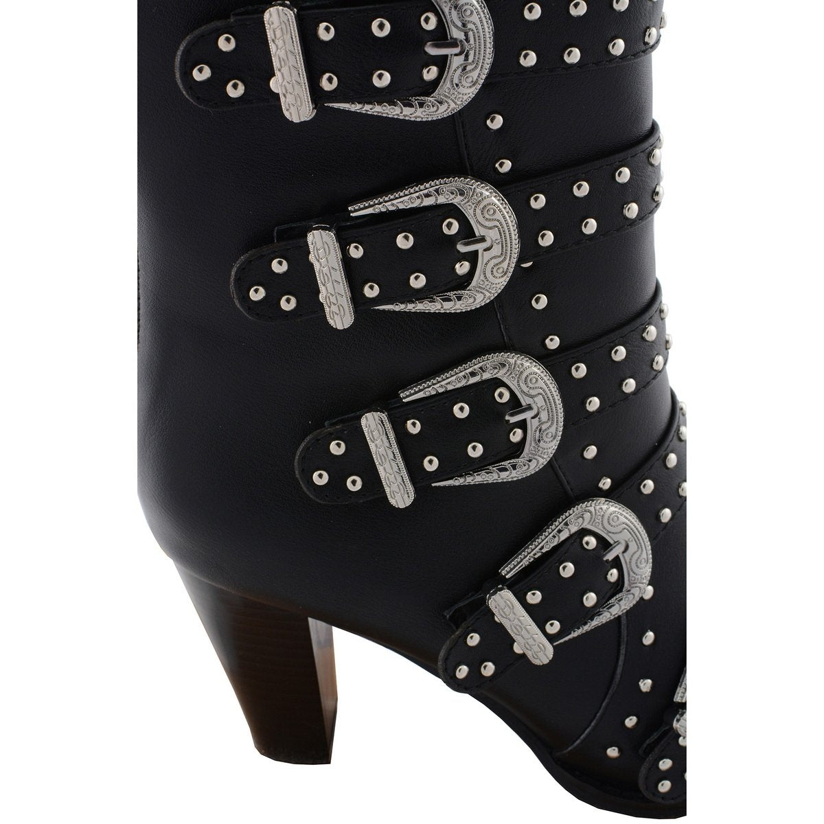 Milwaukee Performance MBL9428 Women's Black Buckle Up Boots with Studded Bling