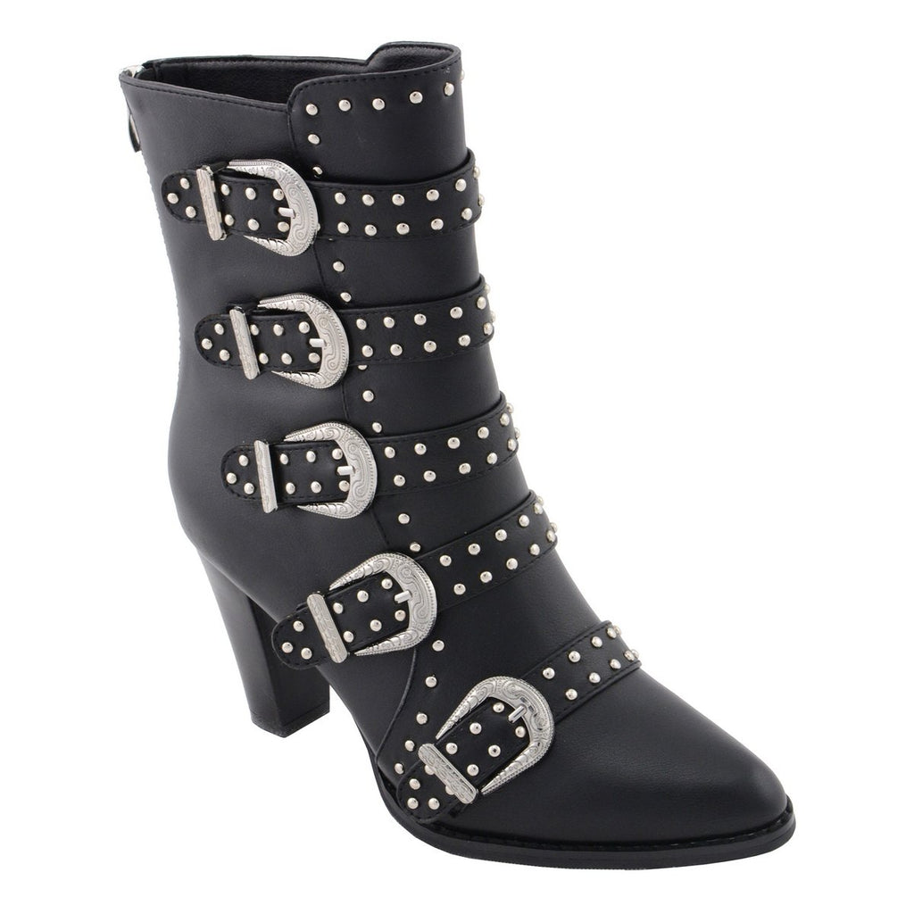 Milwaukee Performance MBL9428 Women's Black Buckle Up Boots with Studded Bling