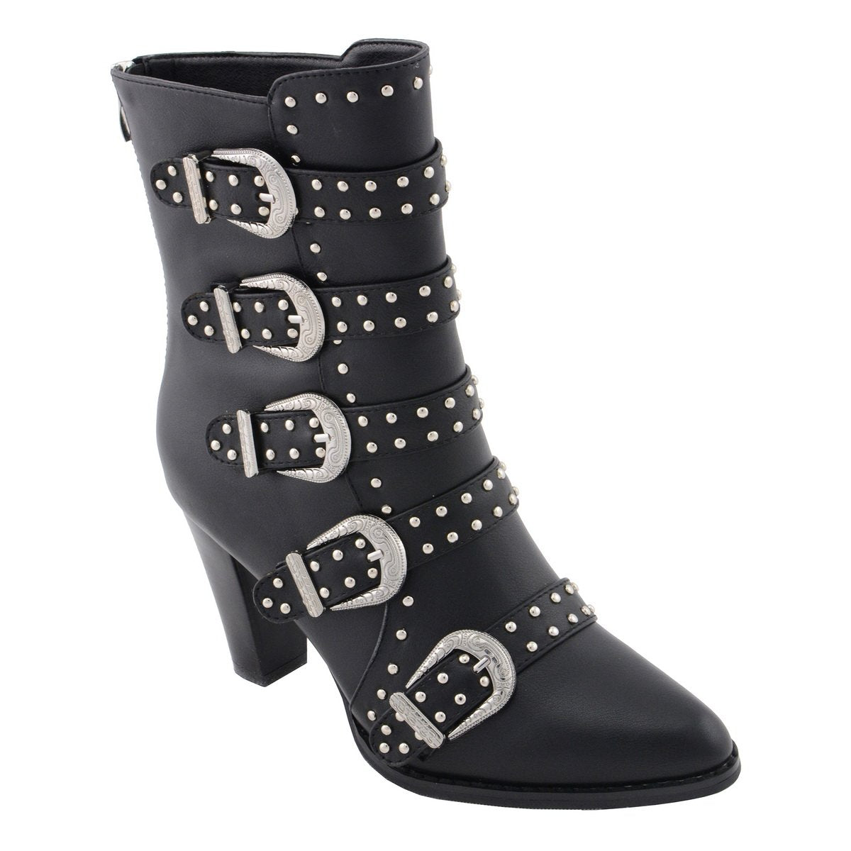 Milwaukee Performance MBL9428 Women's Black Buckle Up Boots with Studded Bling