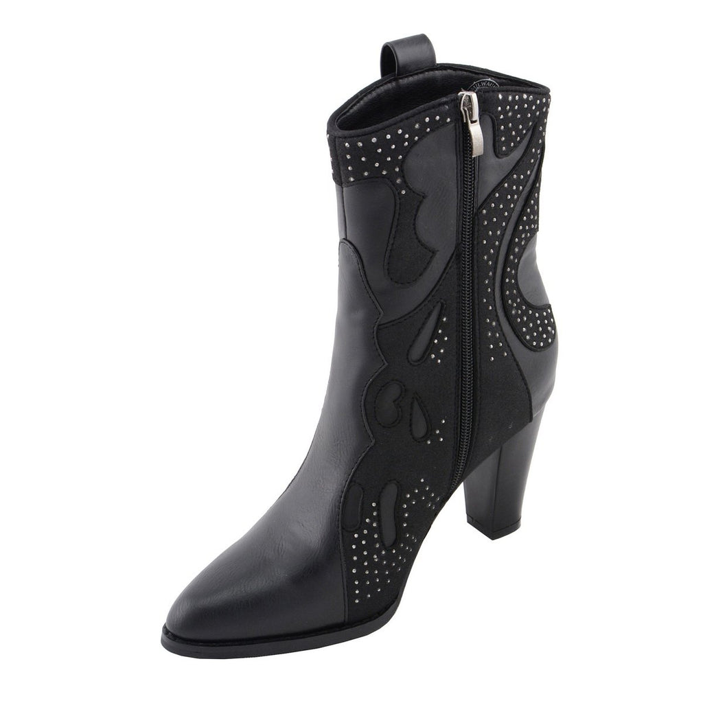 Milwaukee Performance MBL9429 Women's Black Western Style Boots with Studded Bling