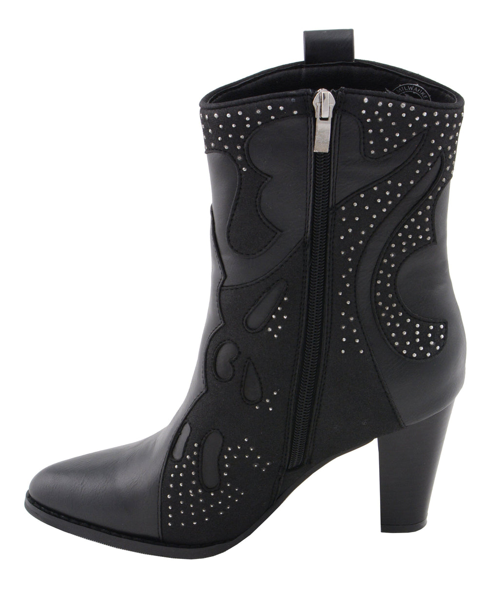 Milwaukee Performance MBL9429 Women's Black Western Style Boots with Studded Bling