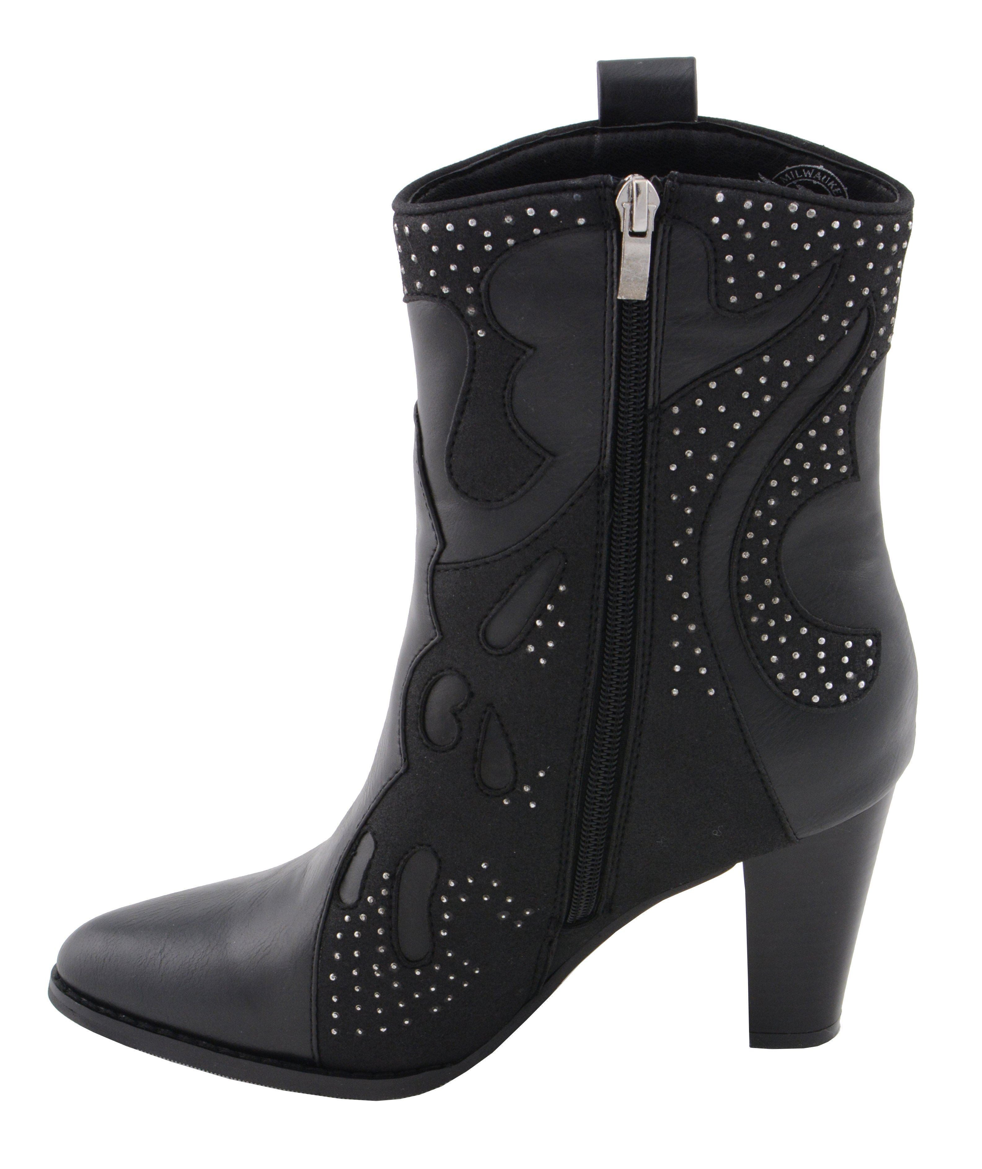 Milwaukee Performance MBL9429 Women's Black Western Style Boots with Studded Bling