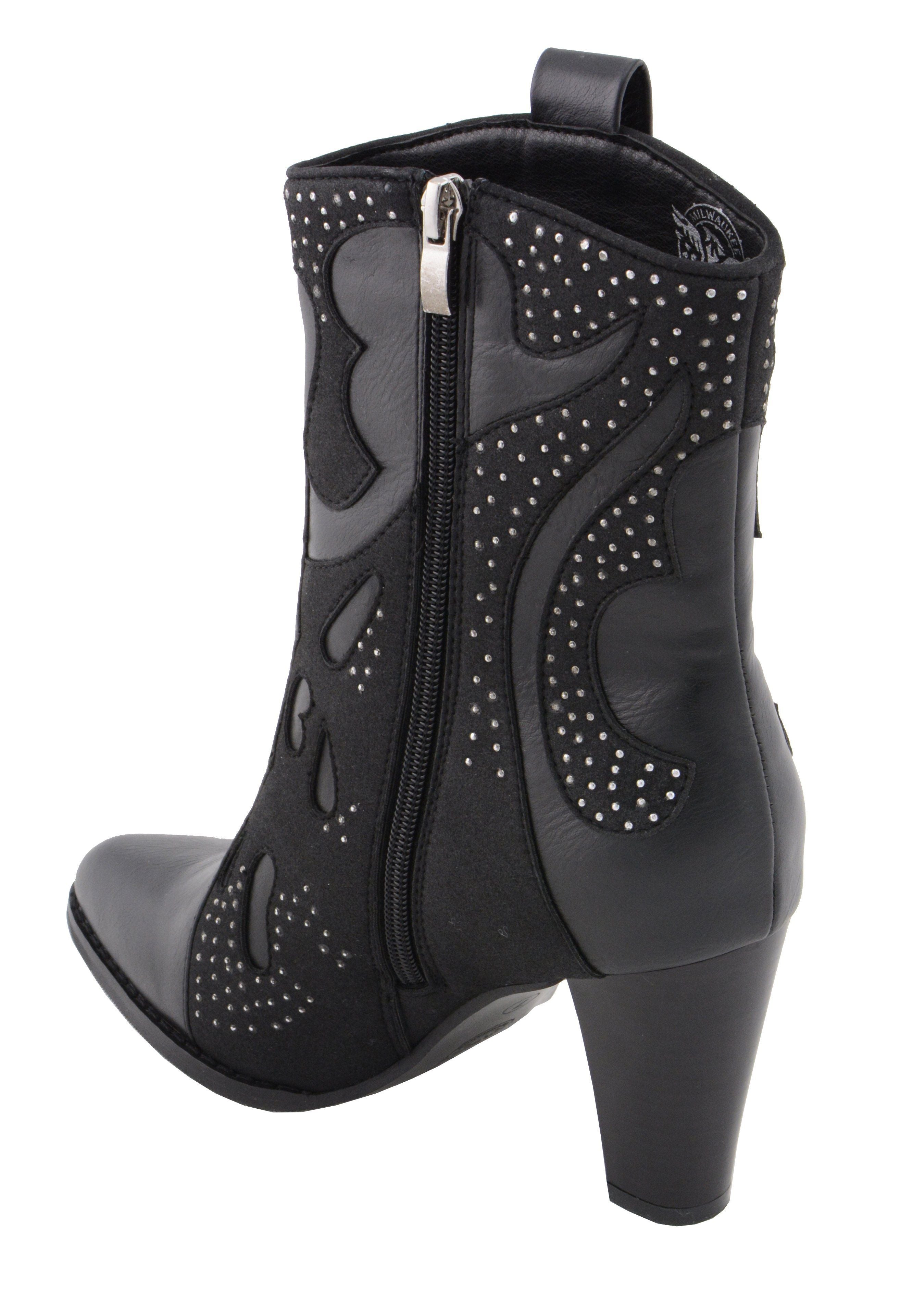 Milwaukee Performance MBL9429 Women's Black Western Style Boots with Studded Bling