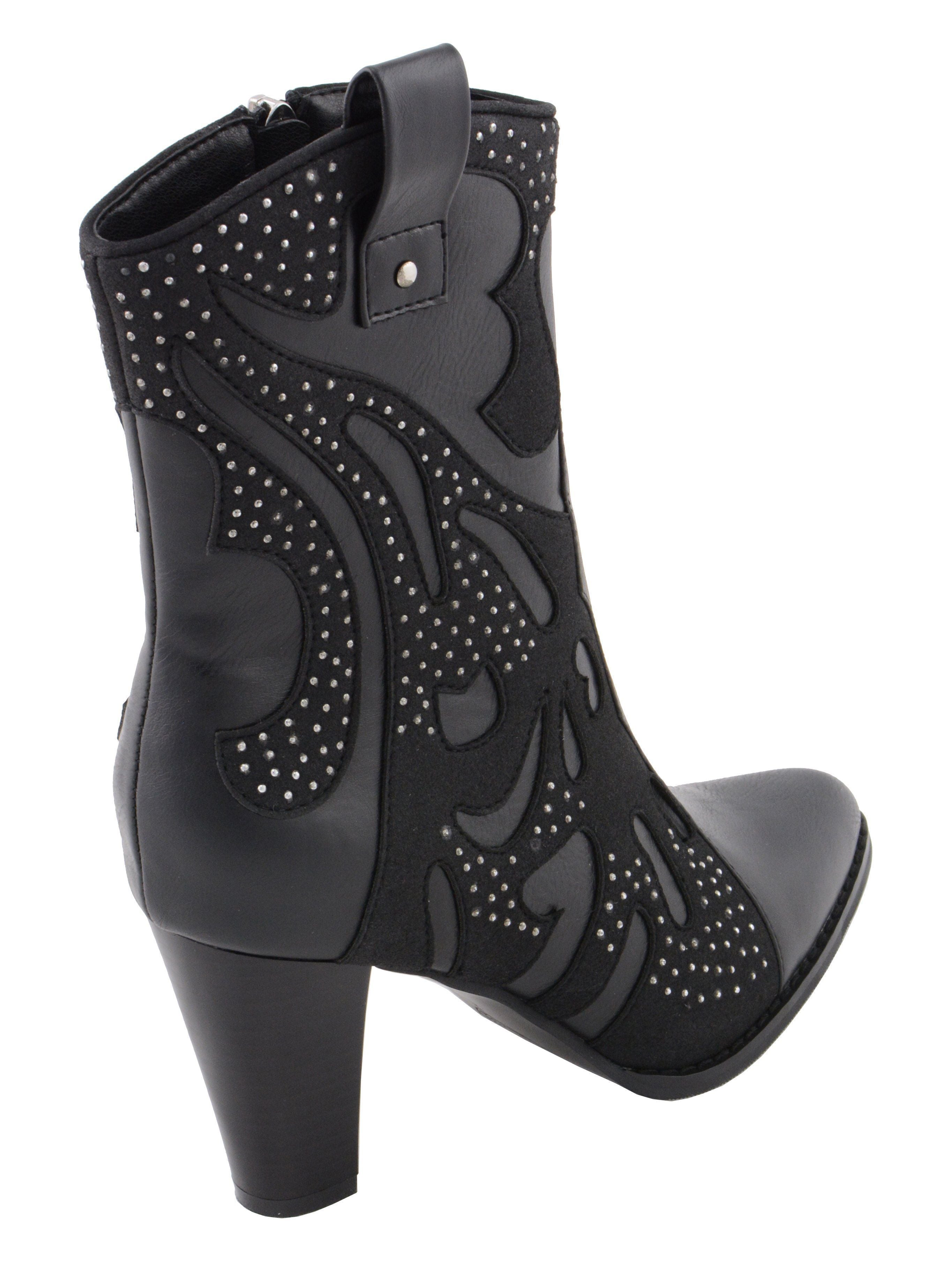 Milwaukee Performance MBL9429 Women's Black Western Style Boots with Studded Bling