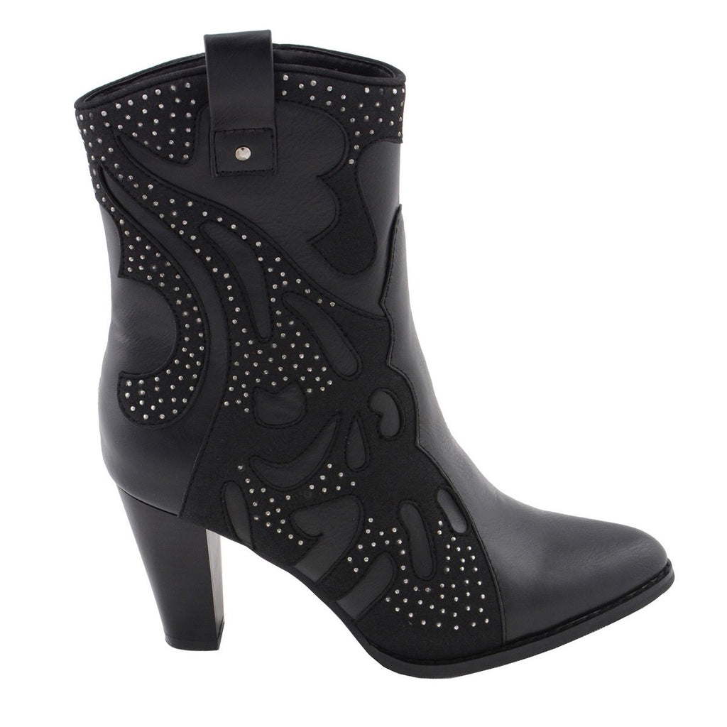 Milwaukee Performance MBL9429 Women's Black Western Style Boots with Studded Bling