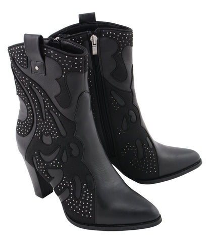 Milwaukee Leather MBL9429 Women's Black Western Style Boots with Studded Bling