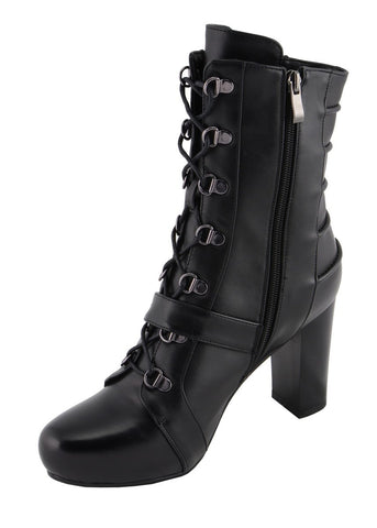 Milwaukee Performance MBL9431 Women's Black Lace-Up Boots with Block Heel and Buckle Strap