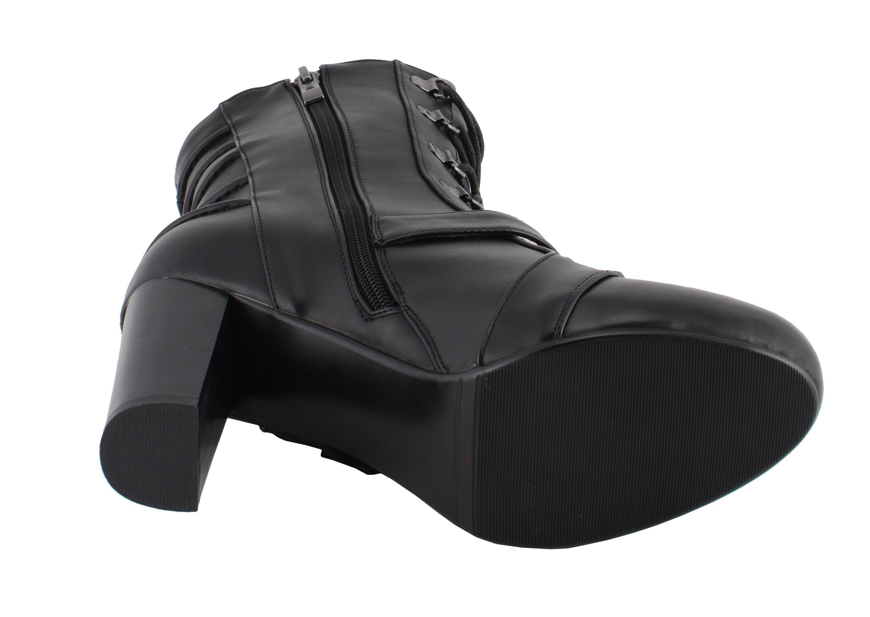 Milwaukee Performance MBL9431 Women's Black Lace-Up Boots with Block Heel and Buckle Strap