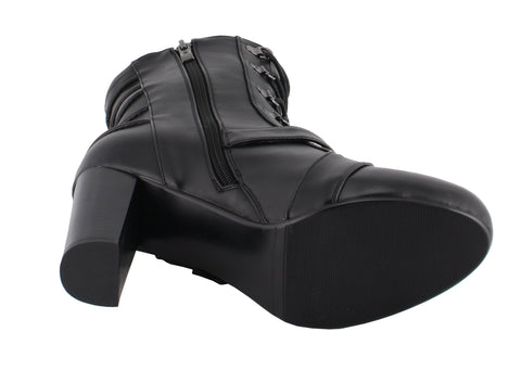 Milwaukee Performance MBL9431 Women's Black Lace-Up Boots with Block Heel and Buckle Strap