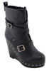 Milwaukee Performance MBL9437 Women's Black Triple Strap Boots with Platform Wedge