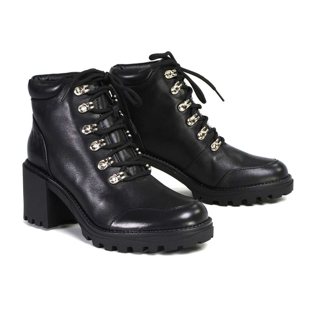 Milwaukee Performance Leather MBL9439 Women's ‘Devine’ Black Leather Lace to Toe Boots with Platform Heel