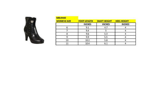 Milwaukee Performance MBL9440 Womens Black Spiked Boots with Side Zippers - Milwaukee Leather Womens Boots