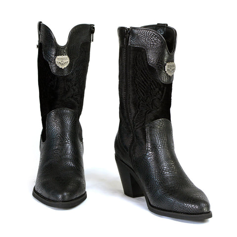 Milwaukee Leather MBL9441 Women's Black Western Style Fashion Boots with Black Snake Print
