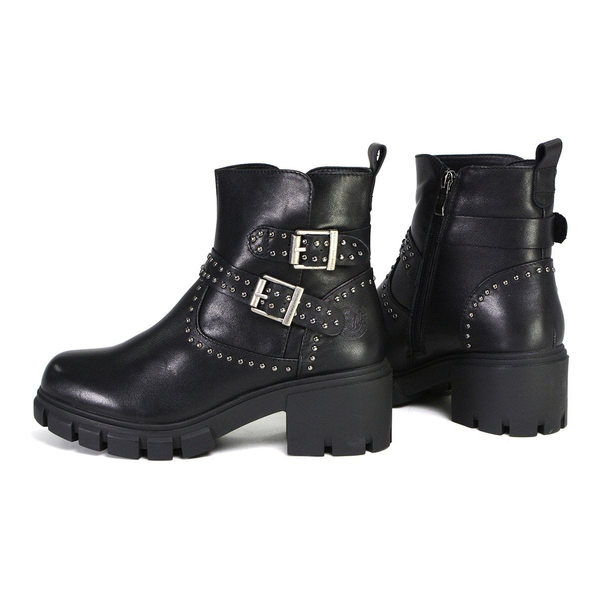 Milwaukee Performance Leather MBL9446 Women's ‘Siren’ Black Leather Studded Boots with Side Zipper Entry