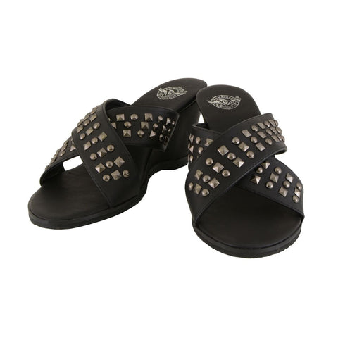 Milwaukee Performance MBL9455 Ladies Wedge Sandals with Studded Crossover Straps