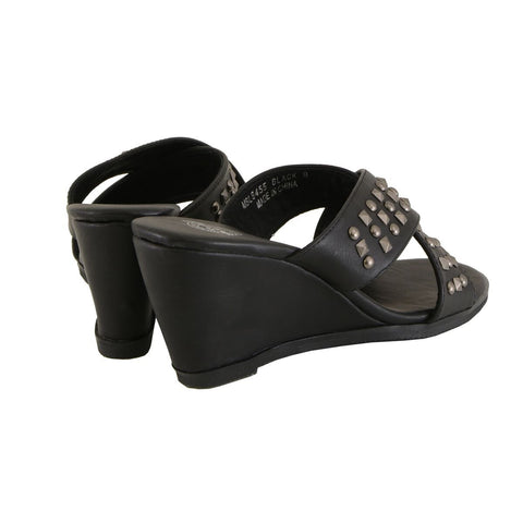Milwaukee Leather MBL9455 Women's Black Studded Crossover Strap Wedges