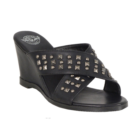 Milwaukee Leather MBL9455 Women's Black Studded Crossover Strap Wedges