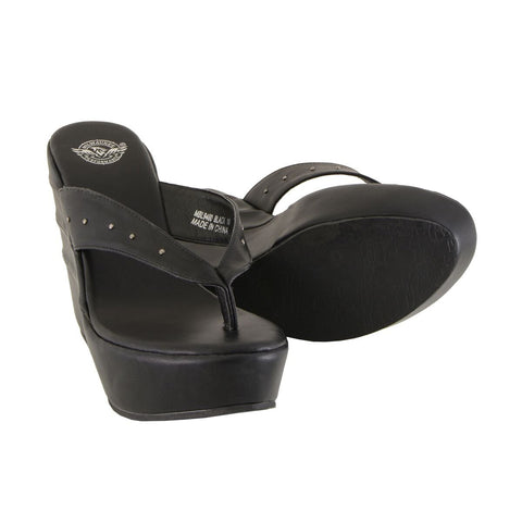 Milwaukee Leather MBL9460 Women's Black Wedge Fashion Casual Sandals with Studded Straps