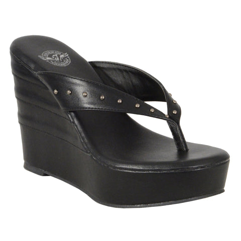 Milwaukee Leather MBL9460 Women's Black Wedge Fashion Casual Sandals with Studded Straps