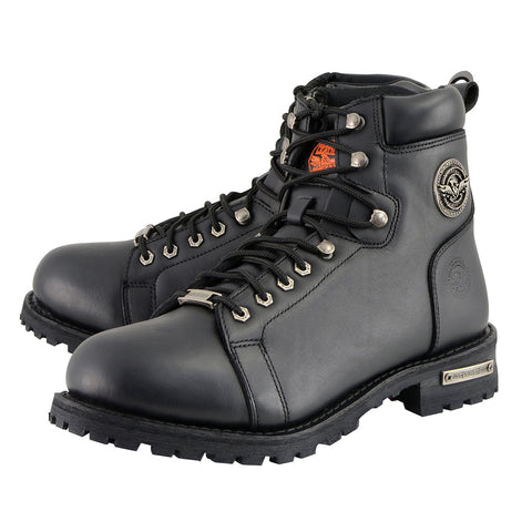 Milwaukee Leather MBM100 Men's Black Leather Lace-Up Motorcycle Boots with Side Zipper