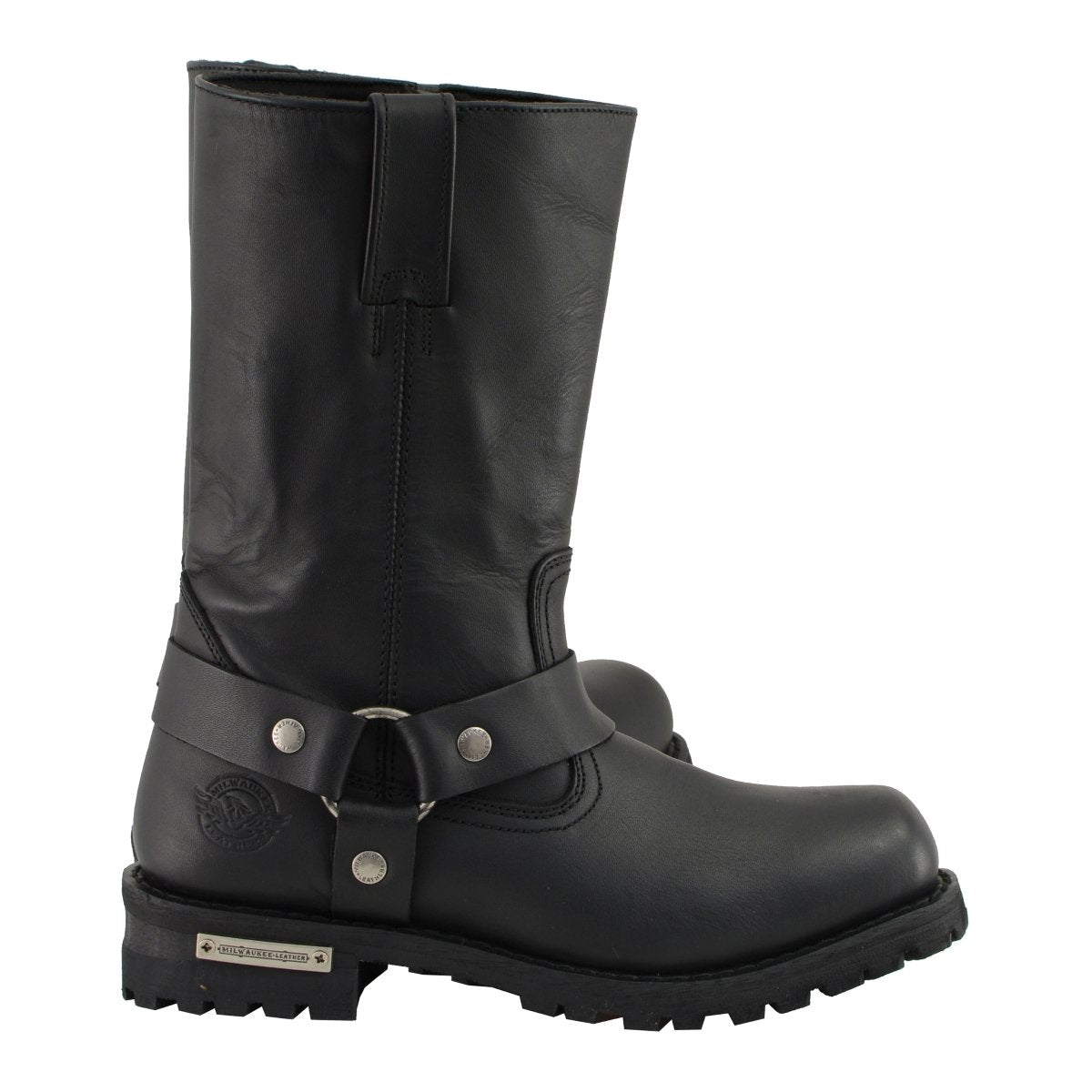 Milwaukee Leather MBM131W Mens Wide Width 11-Inch Classic Square Toe Black Harness Boots - Milwaukee Leather Mens Boots